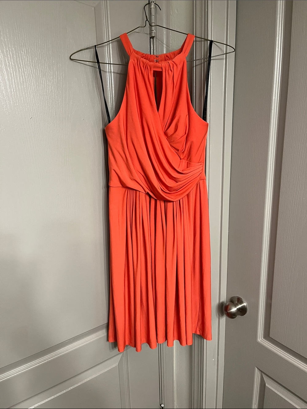 Boston Proper Coral-Orange Draped Halter Midi Dress